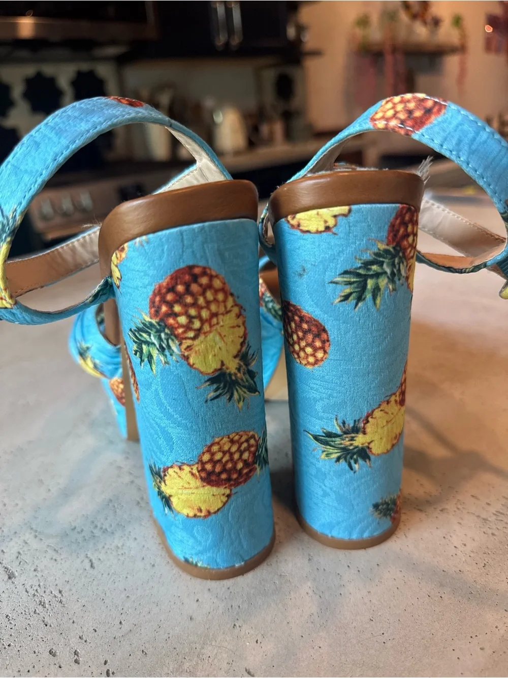 Penny Loves Kenny Turquoise Pineapple Block Heel Sandals